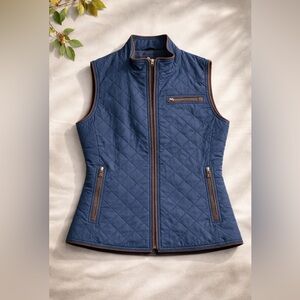 Pendleton Blue Quilted Vest with Brown Accents